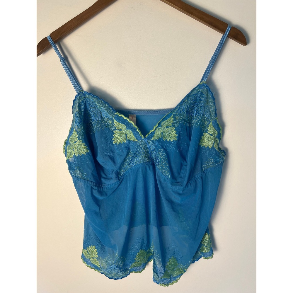 Cacique Camisole Wm 18/20 Blue Embroidered Mesh Lacey Lingerie Top Sexy Romantic